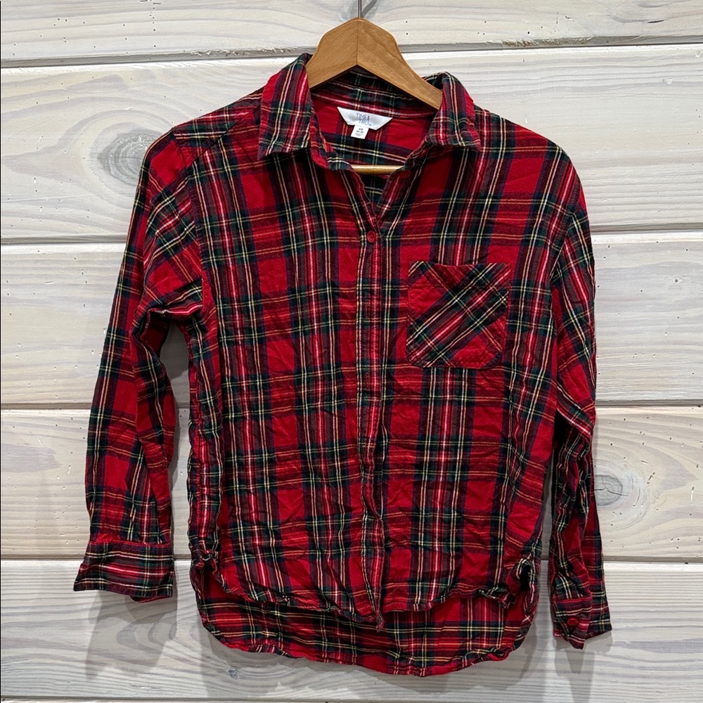 Time and Tru Red Plaid Women's Button Down Shirt